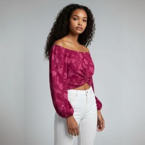 Shades of Rose Pink Isabel top  Smocked Waist Long-Sleeve Crop Blouse – Size S